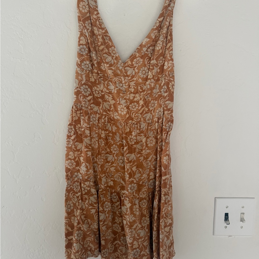 Rhythm Floral V-Neck Dress in Tan